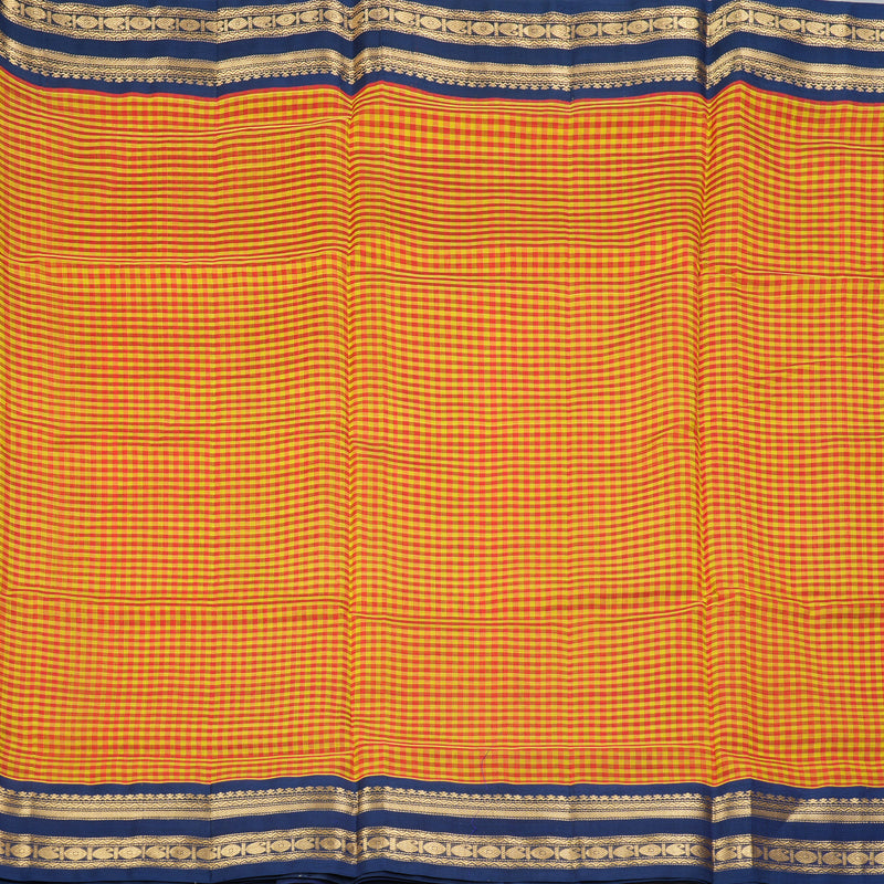 Hayagrivas Yellow & Orange Checks Pure Silk Cotton Saree SSCBF16D15-3