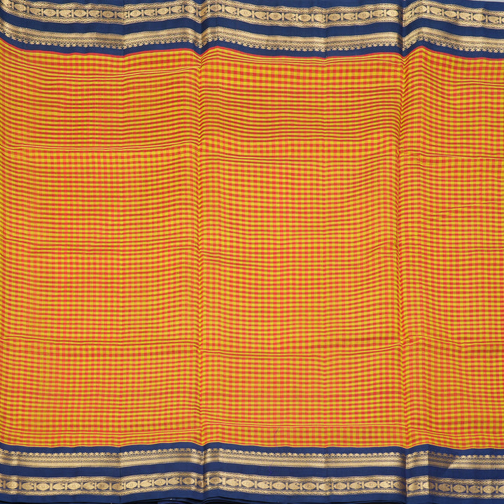 Hayagrivas Yellow & Orange Checks Pure Silk Cotton Saree SSCBF16D15-3