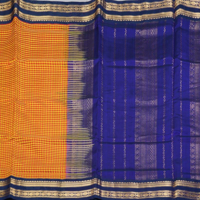 Hayagrivas Yellow & Orange Checks Pure Silk Cotton Saree SSCBF16D15-3