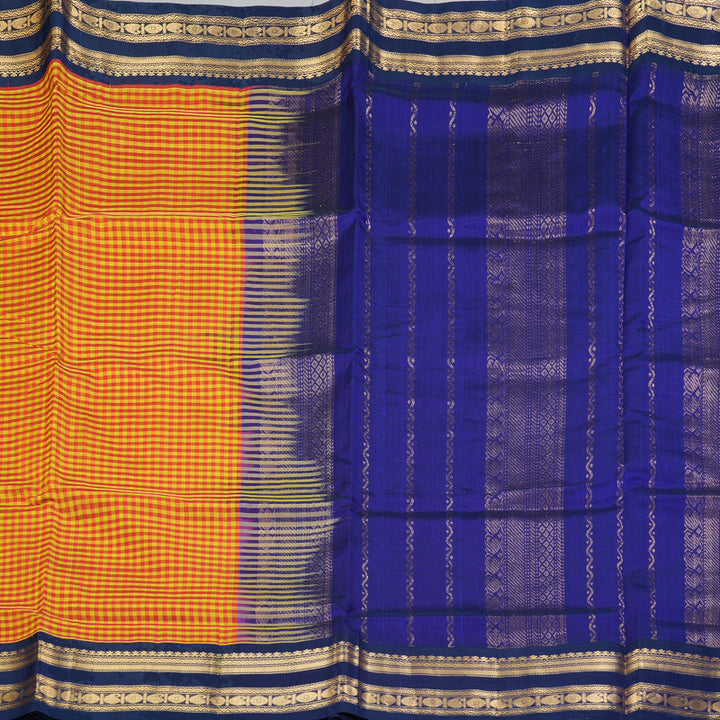 Hayagrivas Yellow & Orange Checks Pure Silk Cotton Saree SSCBF16D15-3