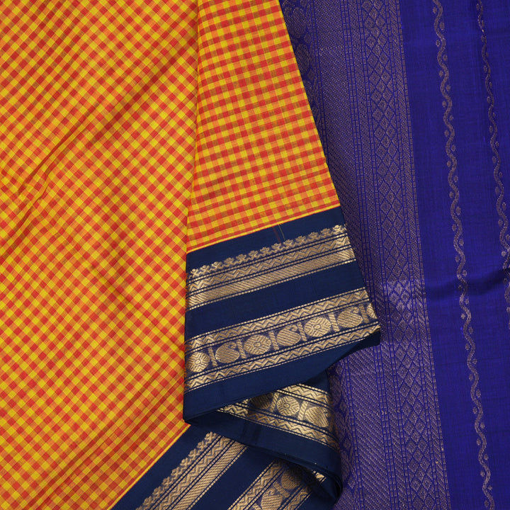 Hayagrivas Yellow & Orange Checks Pure Silk Cotton Saree SSCBF16D15-3