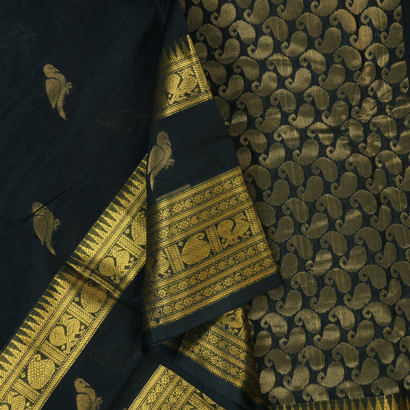 Hayagrivas Black Pure Silk Cotton Saree SSCBF16D5-6