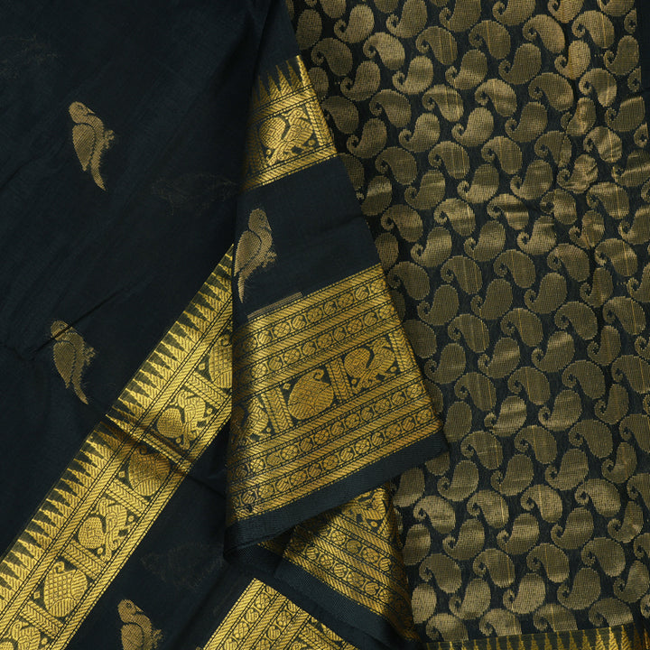 Hayagrivas Black Pure Silk Cotton Saree SSCBF16D5-6
