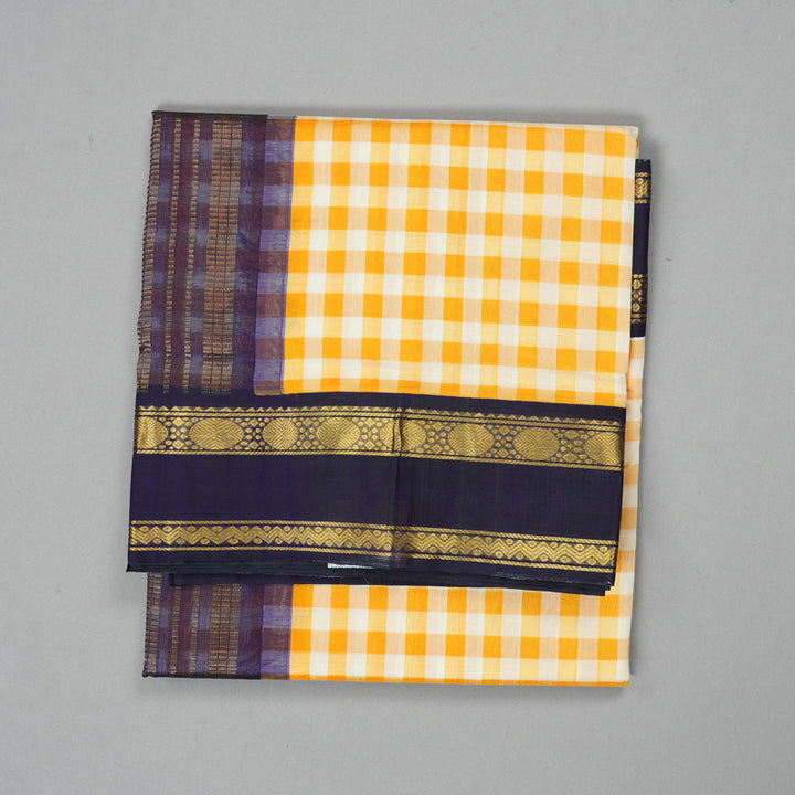 Hayagrivas Yellow & Half-White Checks Pure Silk Cotton Saree SSCBF17D1-2