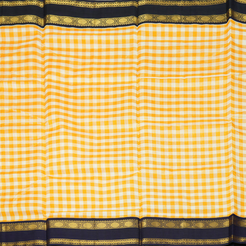 Hayagrivas Yellow & Half-White Checks Pure Silk Cotton Saree SSCBF17D1-2
