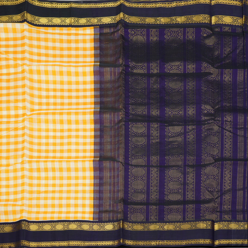Hayagrivas Yellow & Half-White Checks Pure Silk Cotton Saree SSCBF17D1-2