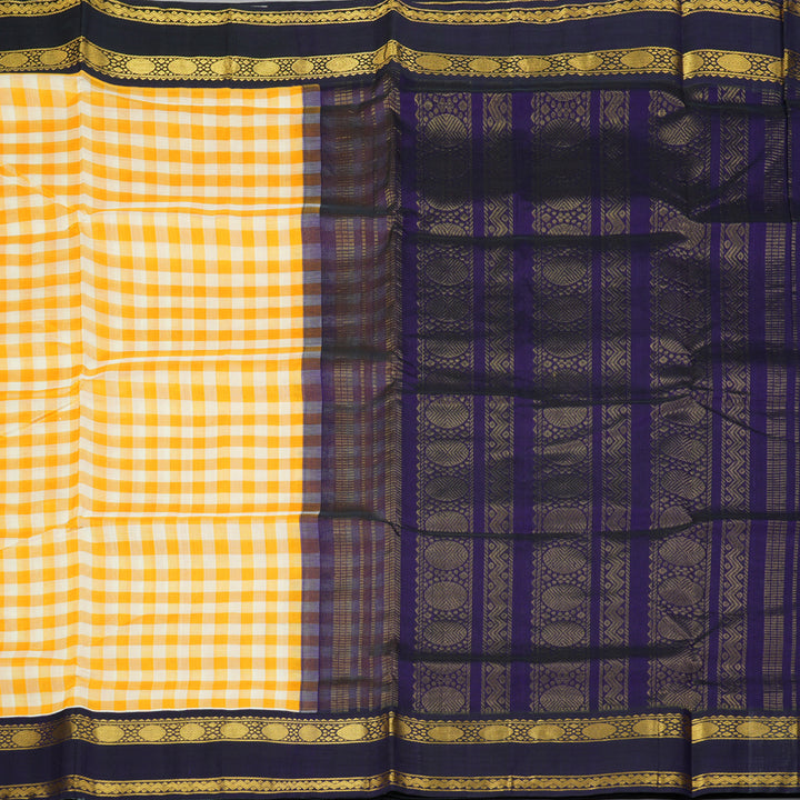 Hayagrivas Yellow & Half-White Checks Pure Silk Cotton Saree SSCBF17D1-2