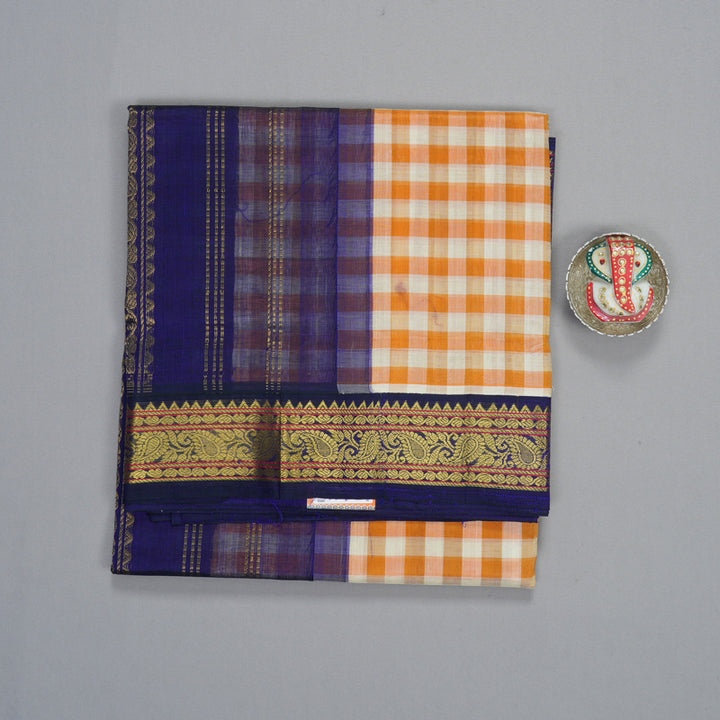 Hayagrivas Yellow & Off-White Checks Pure Silk Cotton Saree SSCBF17D1-3