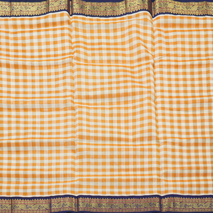Hayagrivas Yellow & Off-White Checks Pure Silk Cotton Saree SSCBF17D1-3