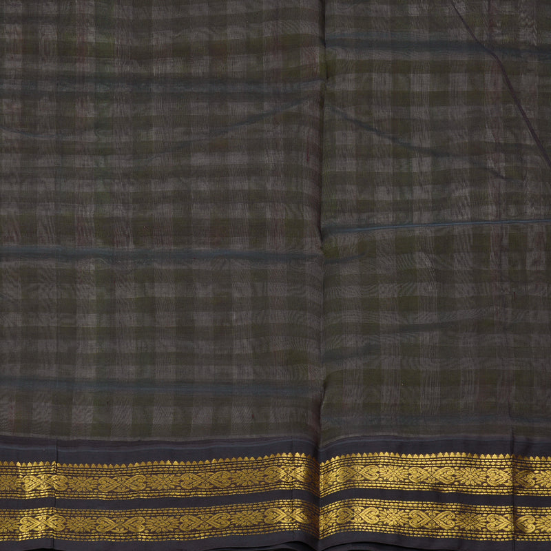Hayagrivas Green & Off-White Checks Pure Silk Cotton Saree SSCBF17D1-4