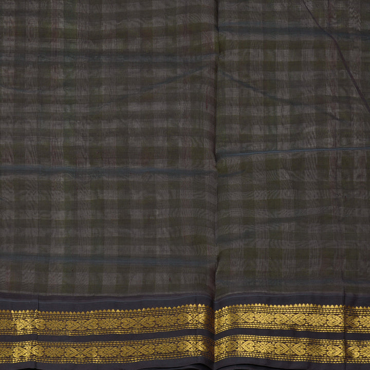 Hayagrivas Green & Off-White Checks Pure Silk Cotton Saree SSCBF17D1-4