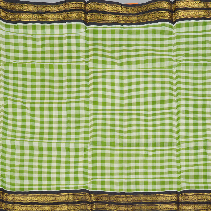 Hayagrivas Green & Off-White Checks Pure Silk Cotton Saree SSCBF17D1-4