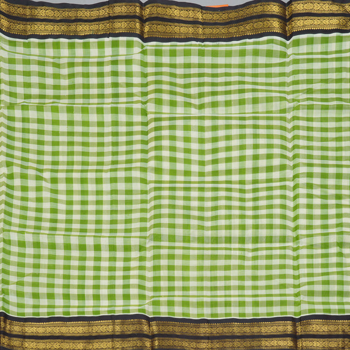 Hayagrivas Green & Off-White Checks Pure Silk Cotton Saree SSCBF17D1-4