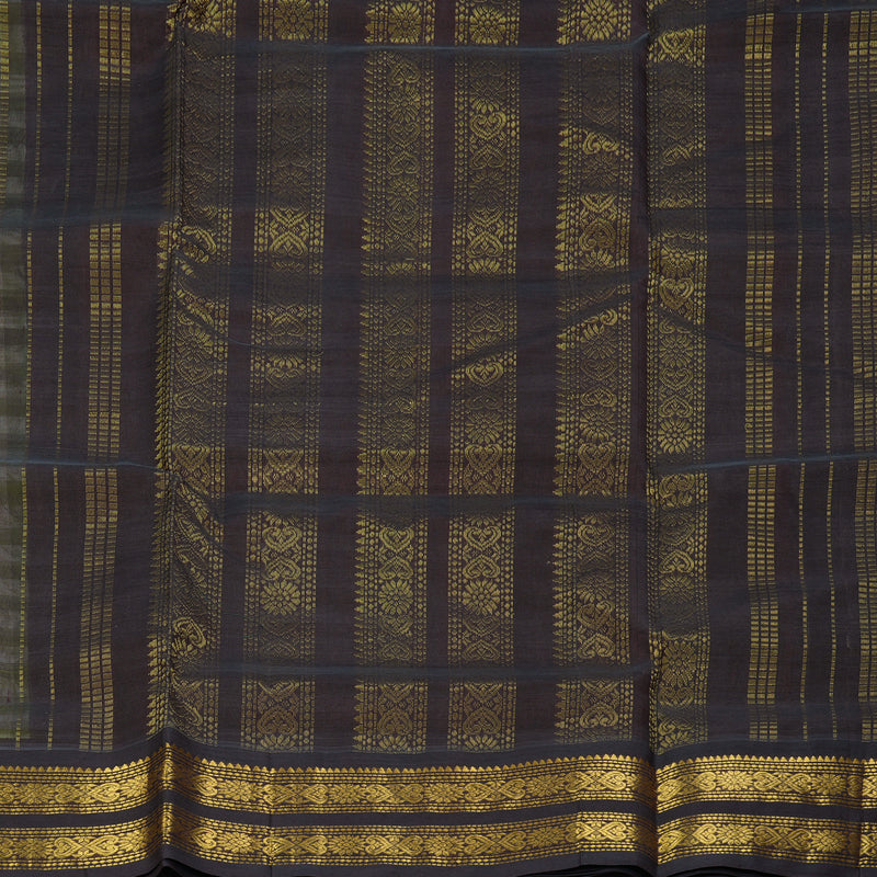 Hayagrivas Green & Off-White Checks Pure Silk Cotton Saree SSCBF17D1-4