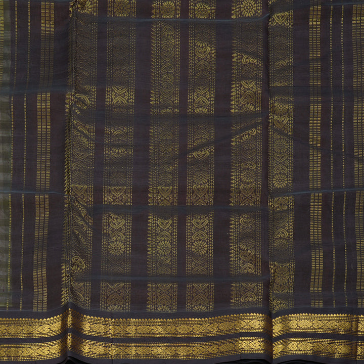 Hayagrivas Green & Off-White Checks Pure Silk Cotton Saree SSCBF17D1-4
