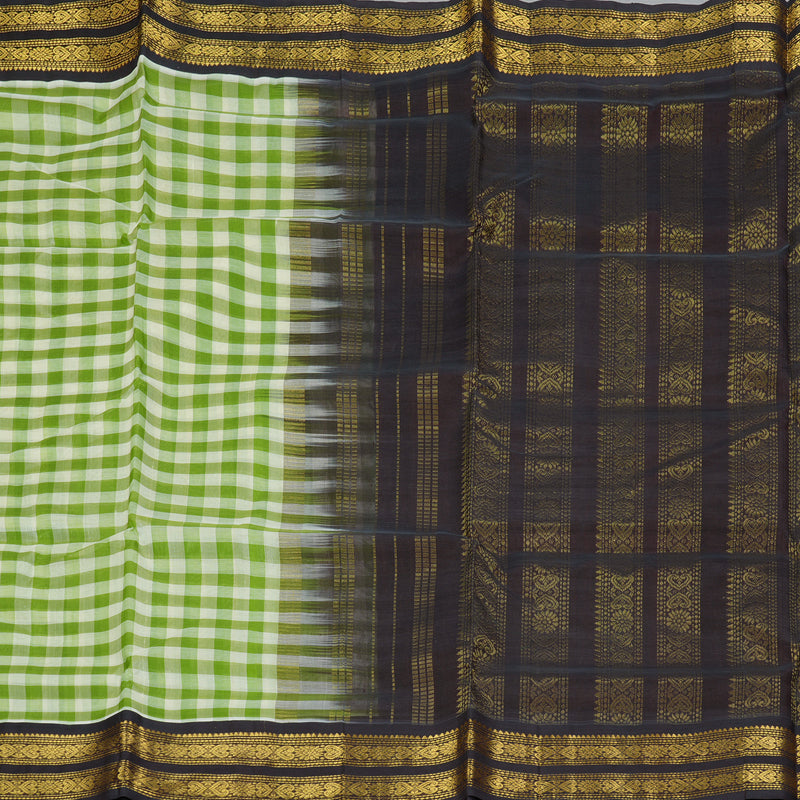 Hayagrivas Green & Off-White Checks Pure Silk Cotton Saree SSCBF17D1-4