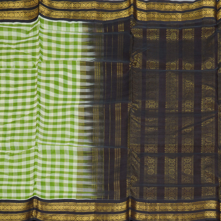 Hayagrivas Green & Off-White Checks Pure Silk Cotton Saree SSCBF17D1-4
