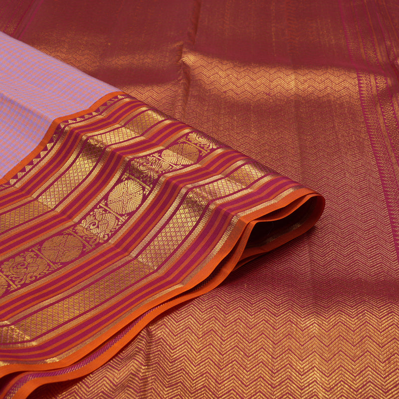 Hayagrivas Handloom Peach Pink & Lilac Checks Kanjivaram Silk Saree SSCBF23D12-4