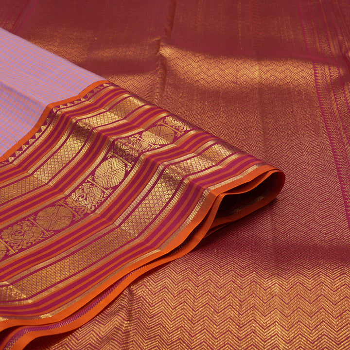 Hayagrivas Handloom Peach Pink & Lilac Checks Kanjivaram Silk Saree SSCBF23D12-4