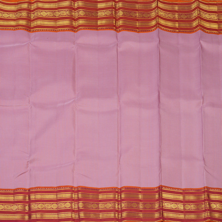Hayagrivas Handloom Peach Pink & Lilac Checks Kanjivaram Silk Saree SSCBF23D12-4
