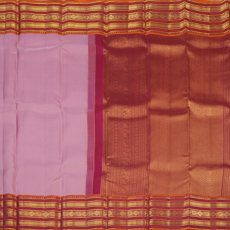 Hayagrivas Handloom Peach Pink & Lilac Checks Kanjivaram Silk Saree SSCBF23D12-4