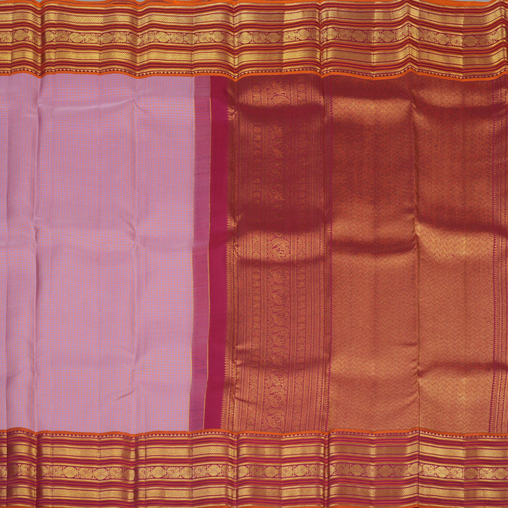 Hayagrivas Handloom Peach Pink & Lilac Checks Kanjivaram Silk Saree SSCBF23D12-4