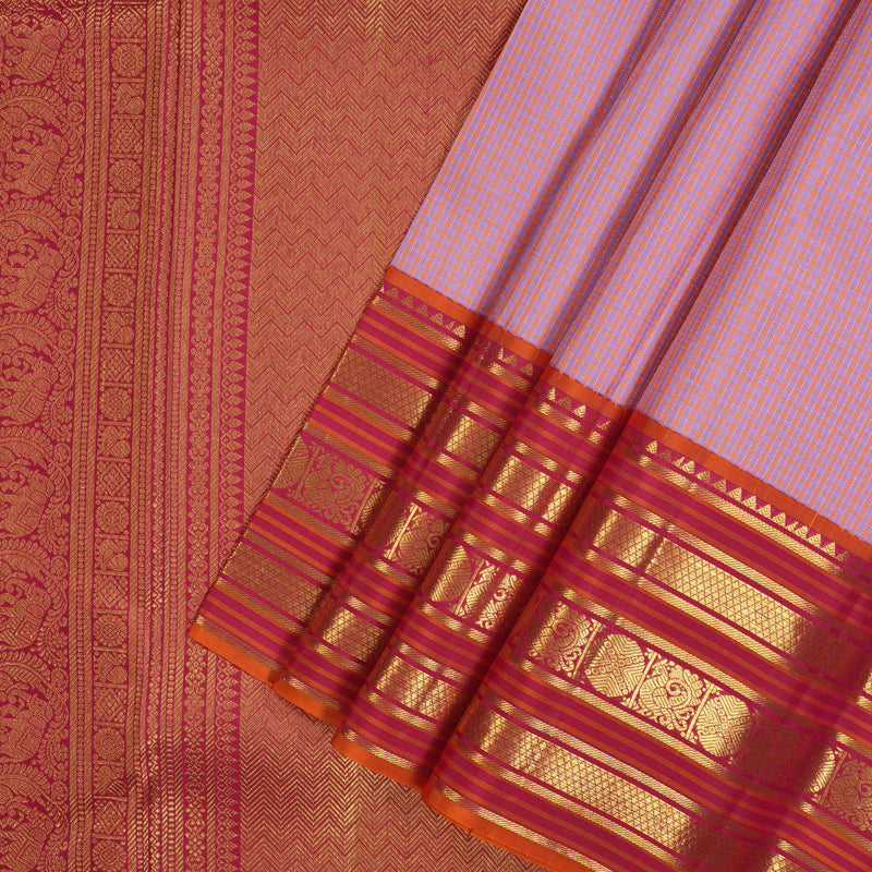 Hayagrivas Handloom Peach Pink & Lilac Checks Kanjivaram Silk Saree SSCBF23D12-4