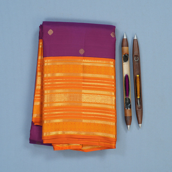 Hayagrivas Handloom Purple Kanjivaram Silk Saree with Orange Border SSCBF23D13-2