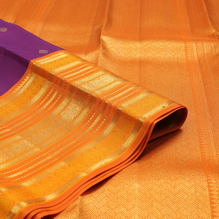 Hayagrivas Handloom Purple Kanjivaram Silk Saree with Orange Border SSCBF23D13-2