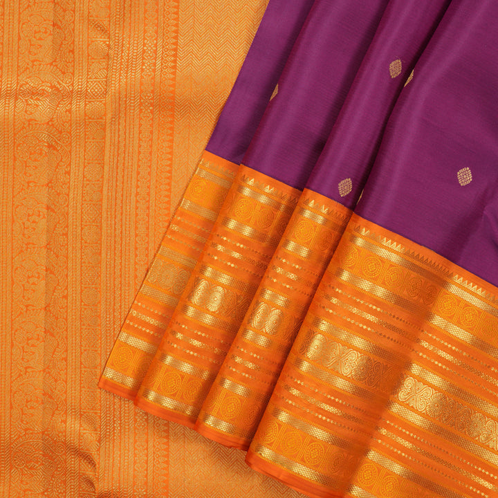 Hayagrivas Handloom Purple Kanjivaram Silk Saree with Orange Border SSCBF23D13-2