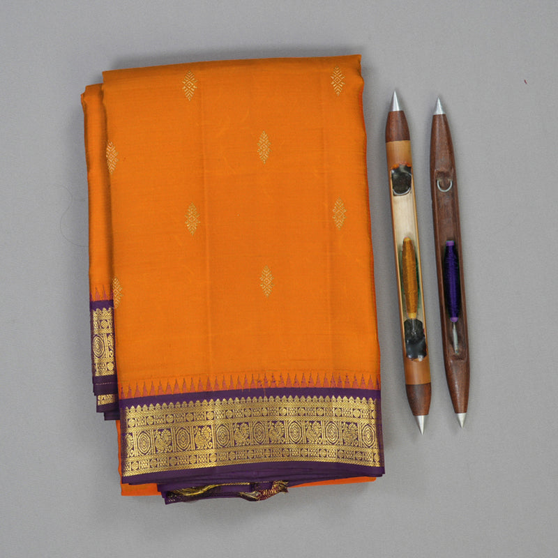 Hayagrivas Handloom Orange Kanjivaram Silk Saree with Violet Border SSCBF23D14-2