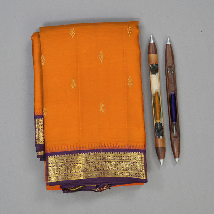 Hayagrivas Handloom Orange Kanjivaram Silk Saree with Violet Border SSCBF23D14-2