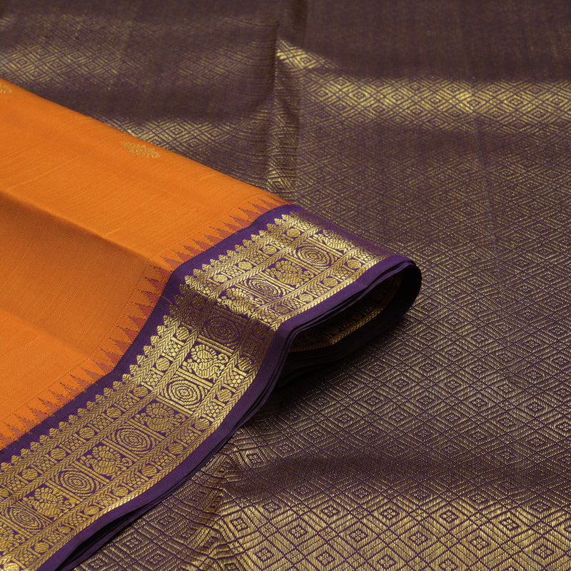 Hayagrivas Handloom Orange Kanjivaram Silk Saree with Violet Border SSCBF23D14-2