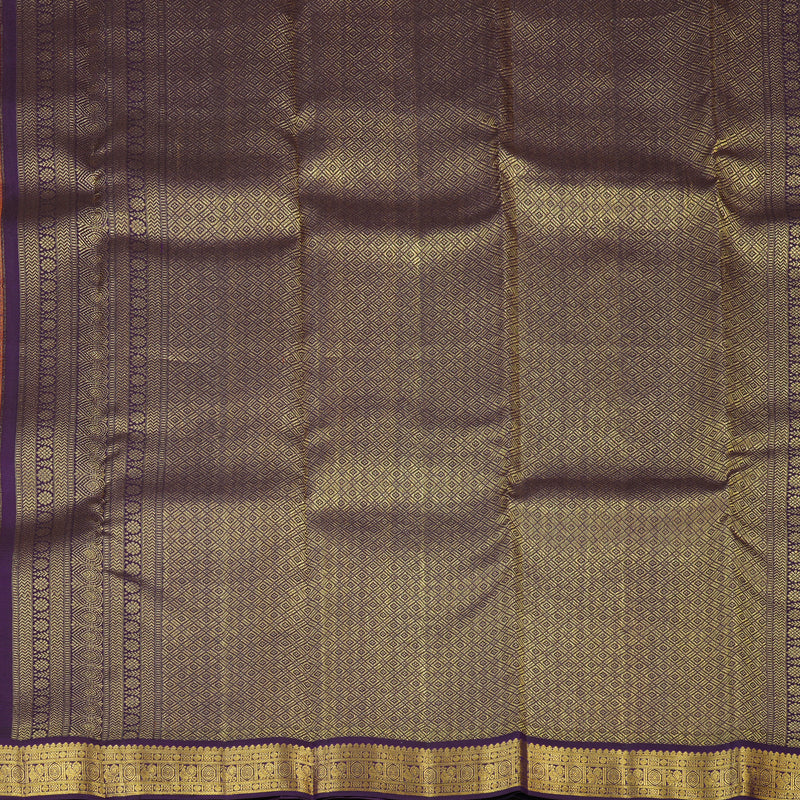 Hayagrivas Handloom Orange Kanjivaram Silk Saree with Violet Border SSCBF23D14-2