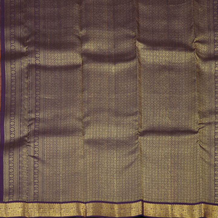 Hayagrivas Handloom Orange Kanjivaram Silk Saree with Violet Border SSCBF23D14-2