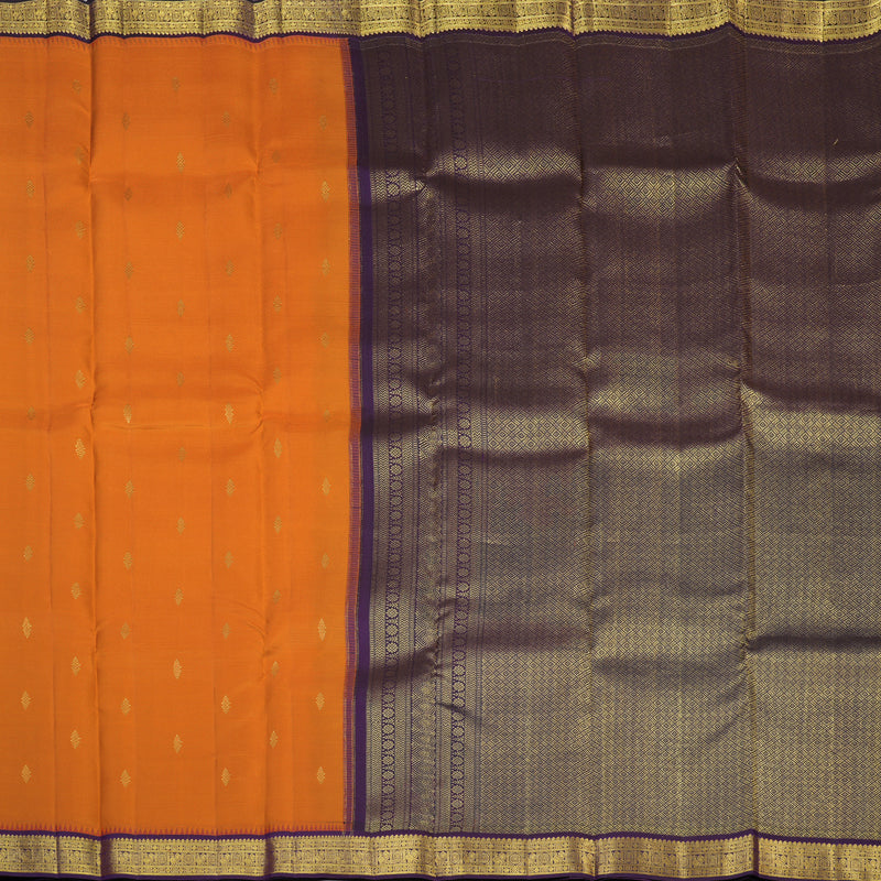 Hayagrivas Handloom Orange Kanjivaram Silk Saree with Violet Border SSCBF23D14-2