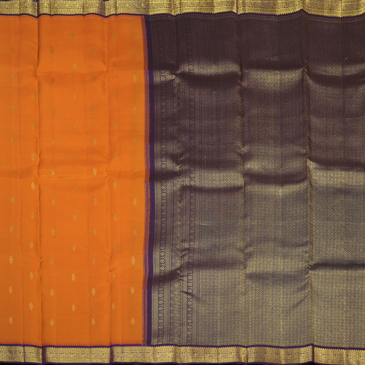 Hayagrivas Handloom Orange Kanjivaram Silk Saree with Violet Border SSCBF23D14-2