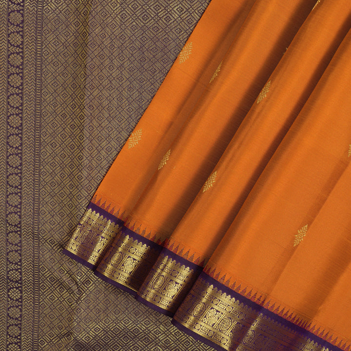 Hayagrivas Handloom Orange Kanjivaram Silk Saree with Violet Border SSCBF23D14-2