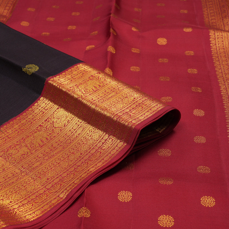 Hayagrivas Handloom Kanchana Brown Kanjivaram Silk Saree with Maroon Border SSCBF23D15-1