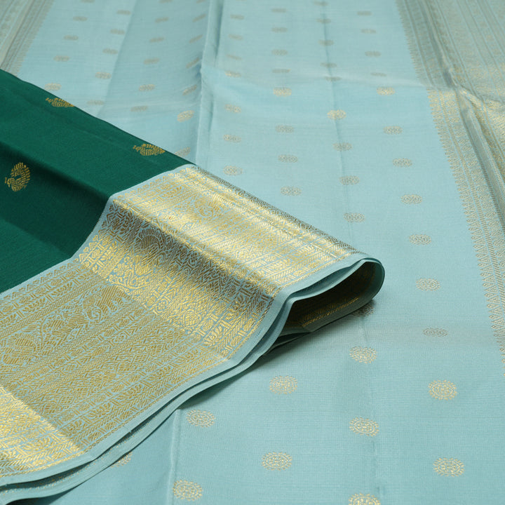 Hayagrivas Handloom Emerald Green Kanjivaram Silk Saree with Powder Blue Border SSCBF23D15-2
