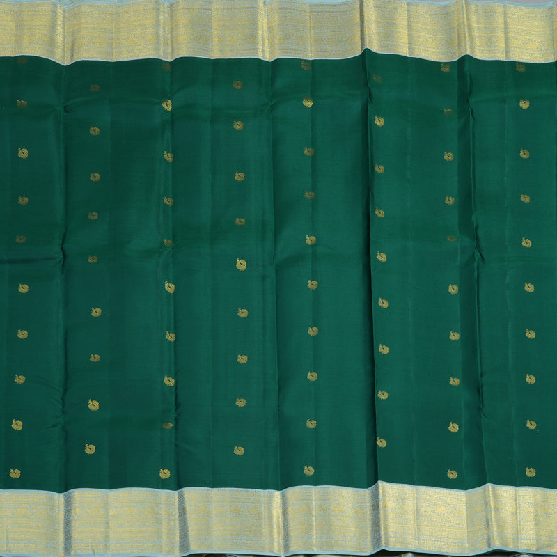 Hayagrivas Handloom Emerald Green Kanjivaram Silk Saree with Powder Blue Border SSCBF23D15-2