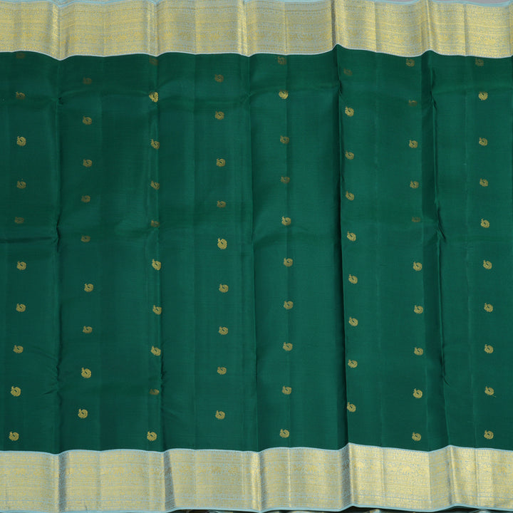 Hayagrivas Handloom Emerald Green Kanjivaram Silk Saree with Powder Blue Border SSCBF23D15-2