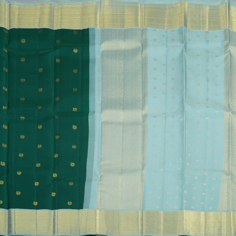 Hayagrivas Handloom Emerald Green Kanjivaram Silk Saree with Powder Blue Border SSCBF23D15-2