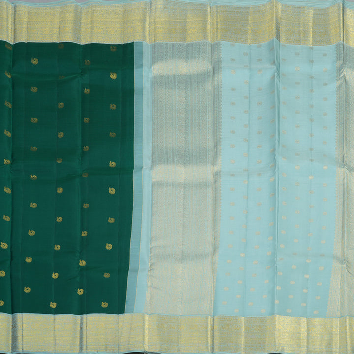 Hayagrivas Handloom Emerald Green Kanjivaram Silk Saree with Powder Blue Border SSCBF23D15-2
