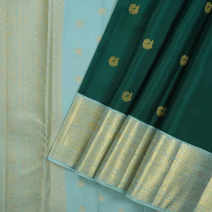 Hayagrivas Handloom Emerald Green Kanjivaram Silk Saree with Powder Blue Border SSCBF23D15-2