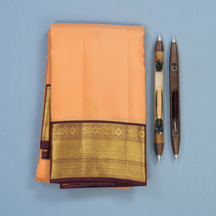 Hayagrivas Handloom Peach Orange Kanjivaram Silk Saree with Wine Maroon Border SSCBF23D16-5