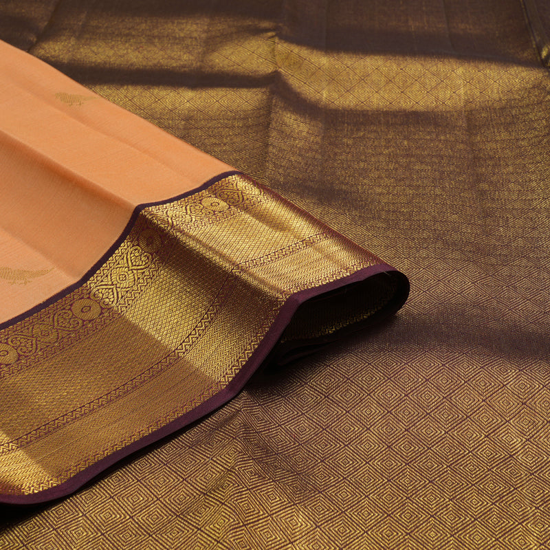 Hayagrivas Handloom Peach Orange Kanjivaram Silk Saree with Wine Maroon Border SSCBF23D16-5