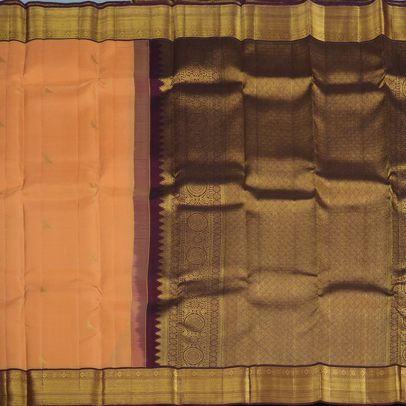 Hayagrivas Handloom Peach Orange Kanjivaram Silk Saree with Wine Maroon Border SSCBF23D16-5