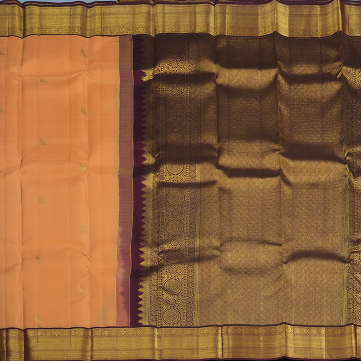 Hayagrivas Handloom Peach Orange Kanjivaram Silk Saree with Wine Maroon Border SSCBF23D16-5