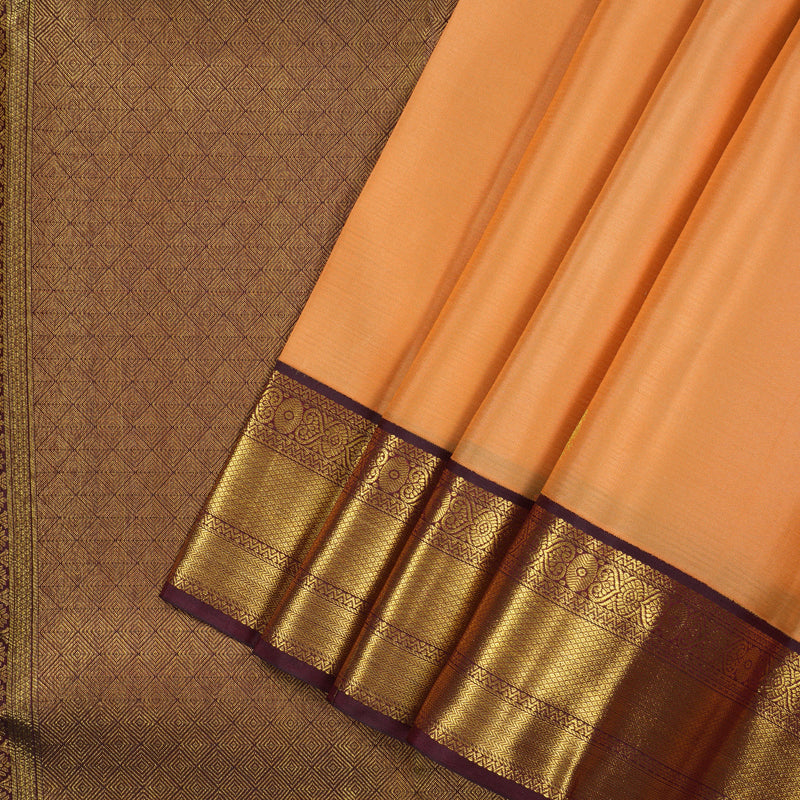 Hayagrivas Handloom Peach Orange Kanjivaram Silk Saree with Wine Maroon Border SSCBF23D16-5